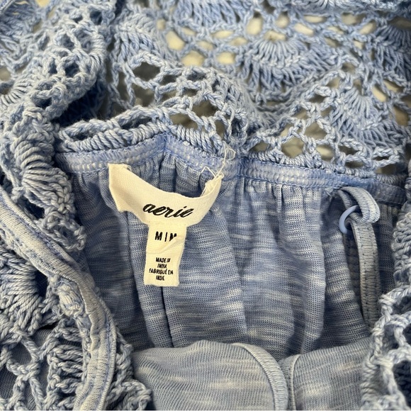 Aerie Crochet Maxi Dress Ocean Sky 100% Cotton Pockets Summer Pool Size Medium - Picture 10 of 14